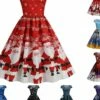 Women's Christmas Swing Dress Vintage DressKnee Length Dress Blue Wine Red Light BlueShort Sleeve Santa Claus Snowman Tree Print Fall Winter Square Neck Vintage Elegant Slim 2022 S M L XL -LIGHTINTHEBOX Shop mjnyqg1667889850706
