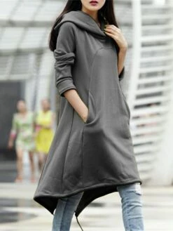 Women's Casual Dress Hoodie Dress Winter Dress Midi Dress Pocket Outdoor Street Daily Fashion Streetwear Hooded Long Sleeve 2023 Loose Fit Black Army Green Gray Color S M L XL XXL Size -LIGHTINTHEBOX Shop mjpdvh1694510141861