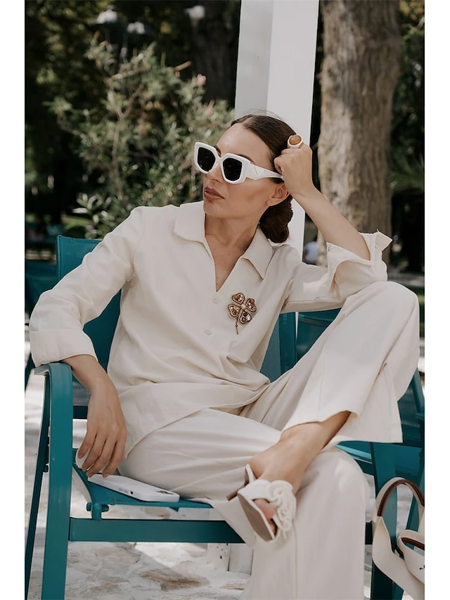 Women's Shirt Pants Sets Black Dark Navy Camel Plain Long Sleeve Casual Daily Vintage Fashion Streetwear V Neck Regular Fit Fall & Winter 14 Women's Shirt Pants Sets Black Dark Navy Camel Plain Long Sleeve Casual Daily Vintage Fashion Streetwear V Neck Regular Fit Fall & Winter - Image 12