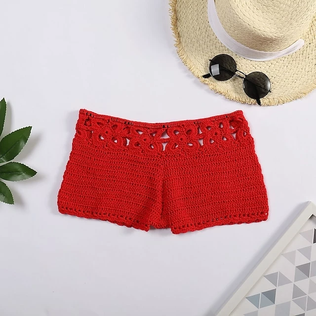 Women's Shorts Cheeky Shorts Green Khaki Red Mid Waist Fashion Crochet Holiday Beach Cut Out Crochet Micro-elastic Short Comfort Plain S M L 13 Women's Shorts Cheeky Shorts Green Khaki Red Mid Waist Fashion Crochet Holiday Beach Cut Out Crochet Micro-elastic Short Comfort Plain S M L - Image 11