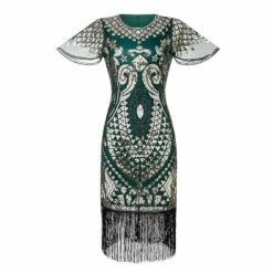 Women's Retro 1920s Fringe Dress Midi Dress Party Halloween Sequins Tassel Fringe Floral V Neck Short Sleeve Regular Fit Spring Fall 2023 Silver Black S M L XL -LIGHTINTHEBOX Shop mkhckw1692849710492