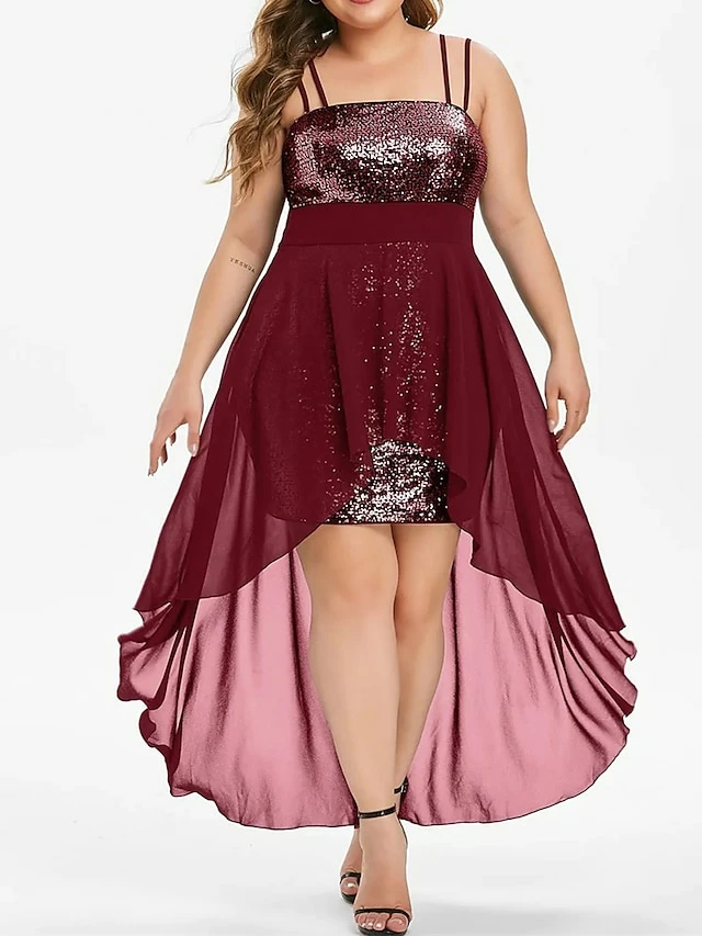 Women's Plus Size Prom Dress Party Dress Sequin Dress Long Dress Maxi Dress Black Wine Purple Sleeveless Pure Color Sequins Spring Fall Winter Spaghetti Strap Fashion Wedding Guest Birthday Evening 5 Women's Plus Size Prom Dress Party Dress Sequin Dress Long Dress Maxi Dress Black Wine Purple Sleeveless Pure Color Sequins Spring Fall Winter Spaghetti Strap Fashion Wedding Guest Birthday Evening - Image 3