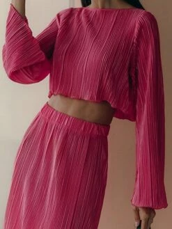 Women's Two Piece Dress Set Casual Dress Skirt Set Outdoor Daily Fashion Streetwear Pleated Midi Dress Crew Neck Long Sleeve Plain Regular Fit Blue Green Rose Red Fall Winter S M L -LIGHTINTHEBOX Shop mkpucj1693534953068