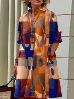 Women's Shirt Dress Casual Dress Midi Dress Outdoor Office Daily Polyester Fashion Modern Shirt Collar Button Pocket Long Sleeve Fall Winter 2023 Loose Fit Black Pink Wine Color Block Graffiti S M L -LIGHTINTHEBOX Shop mkwetz1693390908098