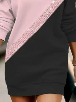 Women's Casual Dress Sweatshirt Dress Winter Dress Geometric Color Block Print Crew Neck Mini Dress Fashion Streetwear Outdoor Daily Long Sleeve Loose Fit Pink Fall Winter S M L XL XXL -LIGHTINTHEBOX Shop mlbtot1694164115716