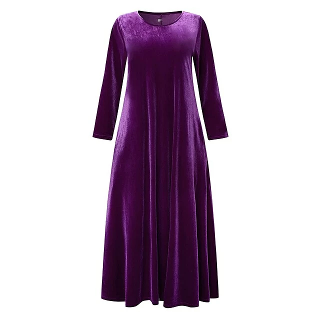Women‘s Velvet Dress Shift Dress Caftan Dress Long Dress Maxi Dress Green Black Purple Long Sleeve Pure Color Pocket Winter Fall Spring Crew Neck Mature Winter Dress Daily Vacation 2023 9 Women‘s Velvet Dress Shift Dress Caftan Dress Long Dress Maxi Dress Green Black Purple Long Sleeve Pure Color Pocket Winter Fall Spring Crew Neck Mature Winter Dress Daily Vacation 2023 - Image 7