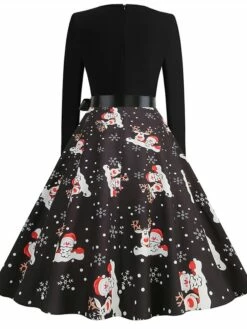 Women's Christmas Vintage Dress Midi Dress Black And White Green Black Long Sleeve Santa Claus Bow Winter Fall Autumn Square Neck Stylish Christmas Vacation 2022 S M L XL XXL 3XL -LIGHTINTHEBOX Shop mmmztk1667637298885