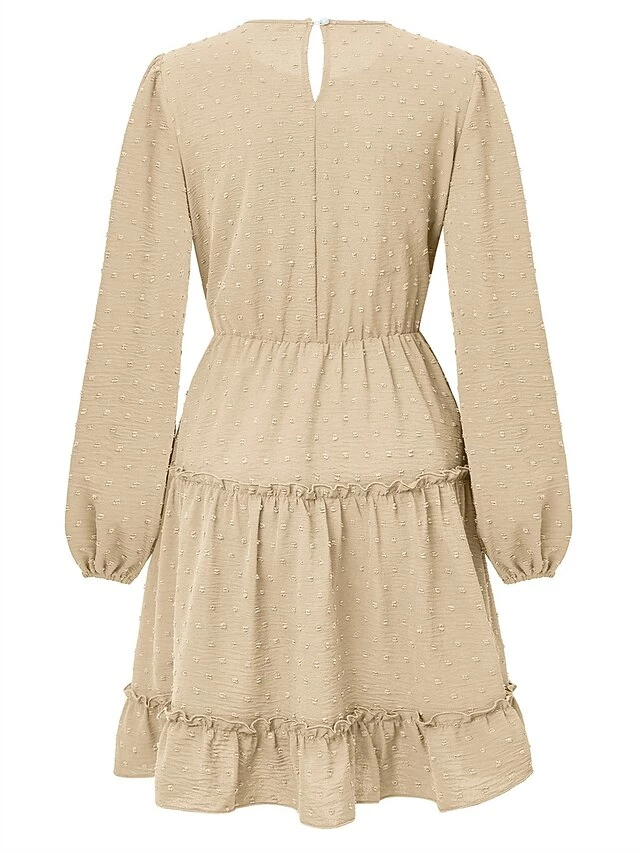 Women's Work Dress Casual Dress Fashion Winter Dress Daily Mini Dress Ruched Ruffle Crew Neck Long Sleeve Plain Loose Fit Brown Army Green Apricot Fall Winter S M L XL 15 Women's Work Dress Casual Dress Fashion Winter Dress Daily Mini Dress Ruched Ruffle Crew Neck Long Sleeve Plain Loose Fit Brown Army Green Apricot Fall Winter S M L XL - Image 13