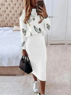 Women's Two Piece Dress Set Casual Dress Skirt Set Daily Date Streetwear Casual Print Midi Dress Turtleneck Long Sleeve Star Regular Fit White Red Navy Blue Fall Winter S M L XL -LIGHTINTHEBOX Shop mnqzii1695364269973