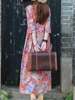 Women's Casual Dress Cotton Linen Dress Swing Dress Midi Dress Linen / Cotton Blend Sweet Style Modern Outdoor Daily Holiday Crew Neck Print 3/4 Length Sleeve Fall Winter Autumn 2023 Loose Fit Yellow -LIGHTINTHEBOX Shop mnuzaa1693553155035