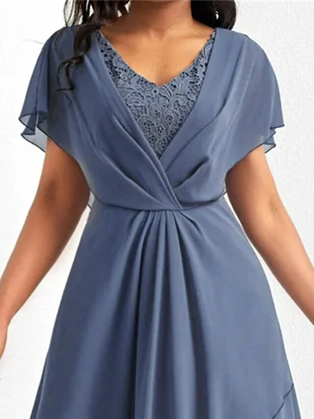 Women's Party Dress Homecoming Dress Wedding Guest Dress Long Dress Maxi Dress Blue Short Sleeve Pure Color Lace Summer Spring V Neck Fashion Birthday Evening Party Wedding Guest 2023 S M L XL 2XL 3XL 4 Women's Party Dress Homecoming Dress Wedding Guest Dress Long Dress Maxi Dress Blue Short Sleeve Pure Color Lace Summer Spring V Neck Fashion Birthday Evening Party Wedding Guest 2023 S M L XL 2XL 3XL - Image 2