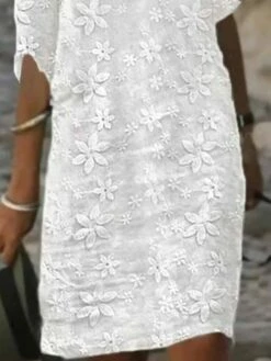 Women's Casual Dress Cotton Linen Dress Midi Dress Polyester Modern Casual Daily Vacation Crew Neck Lace Print Half Sleeve Summer Spring Fall 2023 Regular Fit White Floral S M L XL 2XL -LIGHTINTHEBOX Shop mpineq1678776532321