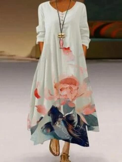 Women's Shift Dress Swing Dress Long Dress Maxi Dress Black Blue Pink 3/4 Length Sleeve Floral Pocket Winter Fall Autumn Crew Neck Loose Fit 2023 S M L XL XXL 3XL 4XL -LIGHTINTHEBOX Shop mpiwgo1648114423149