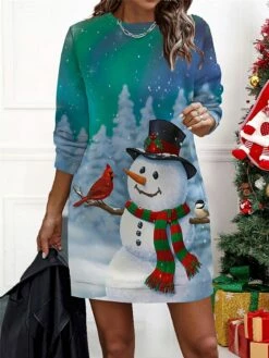 Women‘s Christmas Casual Dress Sweatshirt Dress Mini Dress Warm Fashion Outdoor Holiday Crew Neck Print Santa Claus Snowman Loose Fit Black Red Burgundy S M L XL XXL -LIGHTINTHEBOX Shop mpvqgv1694661939183