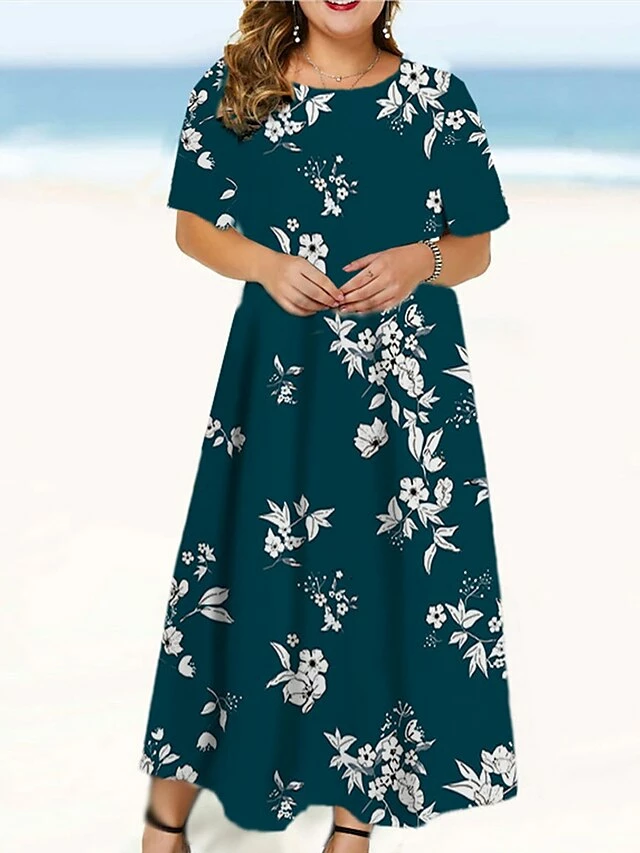 Women‘s Plus Size Curve Casual Dress Swing Dress Floral Long Dress Maxi Dress Short Sleeve Print Crew Neck Fashion Outdoor White Yellow Summer Spring L XL XXL 3XL 4XL 4 Women‘s Plus Size Curve Casual Dress Swing Dress Floral Long Dress Maxi Dress Short Sleeve Print Crew Neck Fashion Outdoor White Yellow Summer Spring L XL XXL 3XL 4XL - Image 2