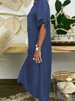 Women's Shirt Dress Maxi Long Dress Winter Dress Daily Vacation Cotton Casual Shirt Collar Split Long Sleeve Summer Spring Fall 2023 Loose Fit Light Blue Navy Blue Pure Color S M L XL 2XL -LIGHTINTHEBOX Shop mqkgqc1687947123376