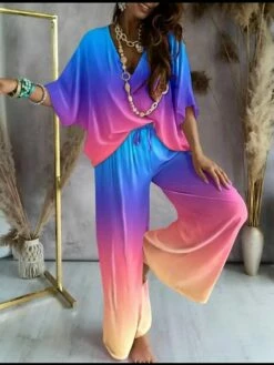 Women's Shirt Pants Sets Pink Red Blue Gradient Striped Abstract Drawstring Print Short Sleeve Casual Daily Daily Basic V Neck Regular Fit Fall & Winter 7 Women's Shirt Pants Sets Pink Red Blue Gradient Striped Abstract Drawstring Print Short Sleeve Casual Daily Daily Basic V Neck Regular Fit Fall & Winter -LIGHTINTHEBOX Shop mreoeo1691666333480