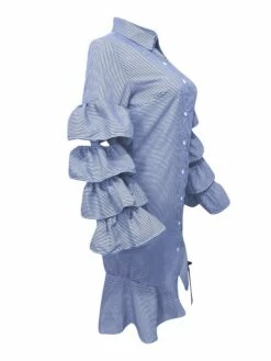 Women's Shirt Dress Sheath Dress Midi Dress Winter Dress Daily Vacation Polyester Cotton Blend Fashion Casual Shirt Collar Lace Up Ruched Long Sleeve Summer Spring Fall 2022 Regular Fit Red Light Blue -LIGHTINTHEBOX Shop msqgqi1634352967889