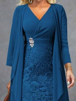 Women's Two Piece Dress Set Casual Dress Lace Dress Outdoor Daily Fashion Elegant Lace Patchwork Midi Dress V Neck Long Sleeve Plain Regular Fit Wine Blue Sky Blue Fall Winter S M L XL XXL -LIGHTINTHEBOX Shop msxsjw1694057201621