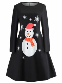 Women‘s Christmas Work Dress Casual Dress Sheath Dress Fashion Winter Dress Daily Midi Dress Cut Out Print Crew Neck Long Sleeve Elk Snowman Regular Fit Black White Red Fall Winter S M L XL XXL