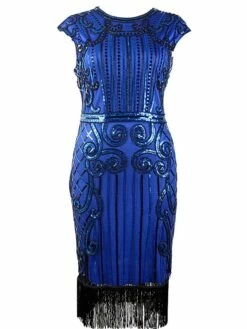 Women's Retro 1920s Fringe Dress Midi Dress Party Halloween Sequins Tassel Fringe Floral Crewneck Sleeveless Regular Fit Spring Fall 2023 Black Burgundy S M L XL -LIGHTINTHEBOX Shop mujcpm1692947679164