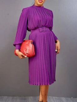 Women's Work Dress Casual Dress Black Dress Fashion Office Daily Workfashion Midi Dress Lace Up Pleated Crew Neck Long Sleeve Plain Regular Fit Black White Red Fall Winter S M L XL XXL -LIGHTINTHEBOX Shop mvqiio1695645188508