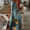 Women's Casual Dress Summer Dress Print Dress Floral Split Print Crew Neck Long Dress Maxi Dress Fashion Streetwear Outdoor Daily Short Sleeve Regular Fit Blue Summer S M L XL XXL -LIGHTINTHEBOX Shop mvqiwr1686634998292