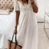Women's Casual Dress Cotton Linen Dress Swing Dress Maxi Long Dress Cotton Blend Basic Elegant Outdoor Daily Vacation V Neck Eyelet Half Sleeve Summer Spring Fall 2023 Regular Fit White Plain S M L -LIGHTINTHEBOX Shop mvtqoy1684118343051