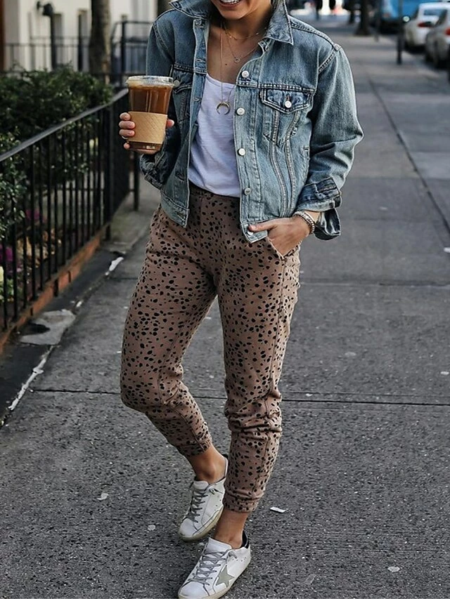 Women's Chinos Pants Trousers Full Length High Cut Micro-elastic High Waist Fashion Streetwear Street Daily Leopard S M Fall Winter 4 Women's Chinos Pants Trousers Full Length High Cut Micro-elastic High Waist Fashion Streetwear Street Daily Leopard S M Fall Winter - Image 2