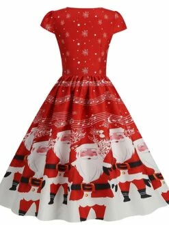 Women's Christmas Swing Dress Vintage DressKnee Length Dress Blue Wine Red Light BlueShort Sleeve Santa Claus Snowman Tree Print Fall Winter Square Neck Vintage Elegant Slim 2022 S M L XL -LIGHTINTHEBOX Shop mwmpal1665475225951