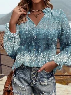 Women's Shirt Blouse Red Blue Purple Polka Dot Button Print Long Sleeve Casual Basic Standing Collar Regular Fit Spring &Fall