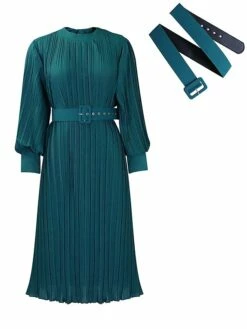 Women's Work Dress Casual Dress Black Dress Fashion Office Daily Workfashion Midi Dress Lace Up Pleated Crew Neck Long Sleeve Plain Regular Fit Black White Red Fall Winter S M L XL XXL -LIGHTINTHEBOX Shop mwyyfg1695645194937