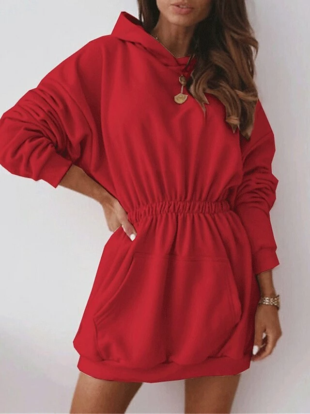 Women's Casual Dress Hoodie Dress Mini Dress Active Daily Outdoor Holiday Vacation Hoodie Pocket Solid Color Regular Fit Black White Pink S M L XL XXL 13 Women's Casual Dress Hoodie Dress Mini Dress Active Daily Outdoor Holiday Vacation Hoodie Pocket Solid Color Regular Fit Black White Pink S M L XL XXL - Image 11