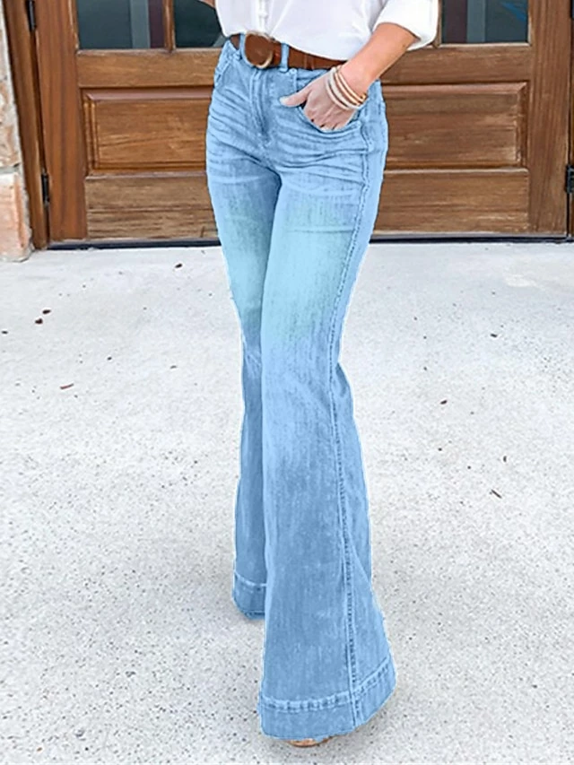 Women‘s Flare Jeans Bootcut Full Length Denim Micro-elastic High Waist Fashion Streetwear Street Daily Navy-blue Black XS S Fall Winter 5 Women‘s Flare Jeans Bootcut Full Length Denim Micro-elastic High Waist Fashion Streetwear Street Daily Navy-blue Black XS S Fall Winter - Image 3