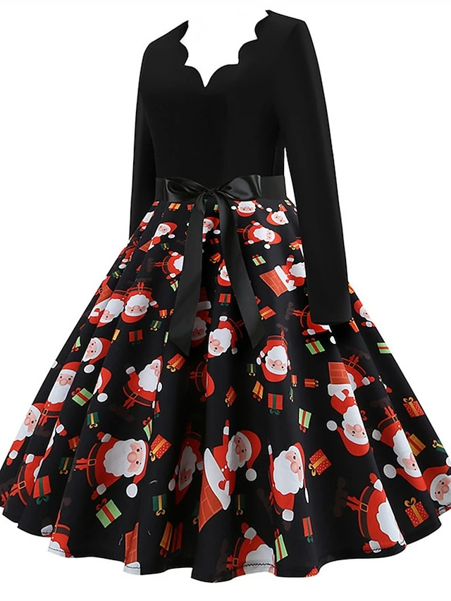 Women's Christmas Retro 1950s Vintage Dress Midi Dress Party Ruched Bow Fruit V Neck Long Sleeve Regular Fit Fall Winter 2023 Deep Green Black S M L XL 14 Women's Christmas Retro 1950s Vintage Dress Midi Dress Party Ruched Bow Fruit V Neck Long Sleeve Regular Fit Fall Winter 2023 Deep Green Black S M L XL - Image 12