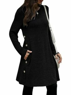 Women's Casual Dress Sweatshirt Dress Winter Dress Mini Dress Button Outdoor Daily Going Out Active Fashion Crew Neck Long Sleeve 2023 Loose Fit Black Pink Gray Color S M L XL XXL Size -LIGHTINTHEBOX Shop mzgjjt1693558752263