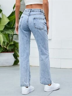 Women‘s Moms Jeans Pants Trousers Full Length Cotton Ripped Micro-elastic Mid Waist Fashion Streetwear Street Daily Light Blue S M Summer Fall -LIGHTINTHEBOX Shop mzipon1693910729876