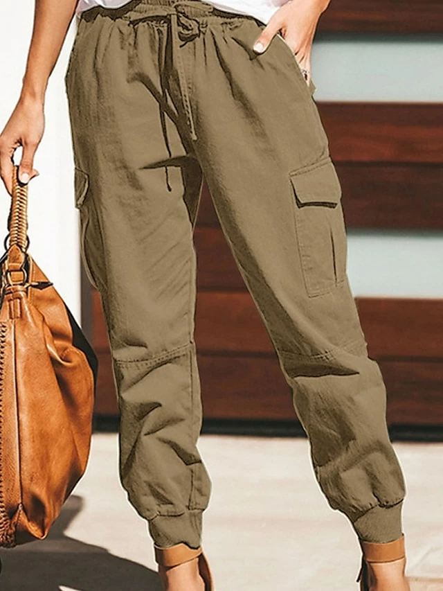 Women‘s Cargo Khaki Pants Trousers Baggy Full Length Cotton Pocket Baggy Micro-elastic Mid Waist Fashion Streetwear Street Daily Wine Grey S M Fall Winter 3 Women‘s Cargo Khaki Pants Trousers Baggy Full Length Cotton Pocket Baggy Micro-elastic Mid Waist Fashion Streetwear Street Daily Wine Grey S M Fall Winter