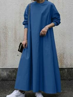 Women's Work Dress Shift Dress Semi Formal Dress Fashion Long Dress Maxi Dress Pocket Crew Neck Long Sleeve Plain Loose Fit Black Brown Light Blue Fall Winter S M L XL XXL -LIGHTINTHEBOX Shop mzwusg1693895818041