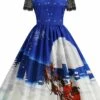 Women's Christmas Casual Dress Swing Dress Midi Dress Blue Purple Red Short Sleeve Elk Print Lace Print Winter Fall Crew Neck Vacation Vintage 2022 S M L XL XXL 3XL -LIGHTINTHEBOX Shop naookr1666597365303