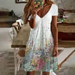 Women's Casual Dress Summer Dress Print Dress Floral Print V Neck Mini Dress Active Fashion Outdoor Daily Short Sleeve Regular Fit Black And White Olive Green Colourful Summer Spring S M L XL XXL -LIGHTINTHEBOX Shop nasuvc1645439292411