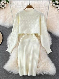 Women's Two Piece Dress Set Casual Dress Sheath Dress Outdoor Daily Fashion Streetwear Ruched Midi Dress Crew Neck Long Sleeve Plain Loose Fit Black White Wine Fall Winter One-Size -LIGHTINTHEBOX Shop nbbbtx1694057141315