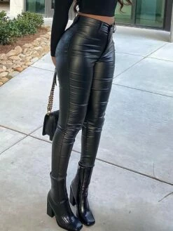 Women's Leather Pants Pants Trousers Black Casual Daily Party Casual Daily Stretchy Full Length Outdoor Solid Colored S M L XL -LIGHTINTHEBOX Shop nbdvvz1670299565552
