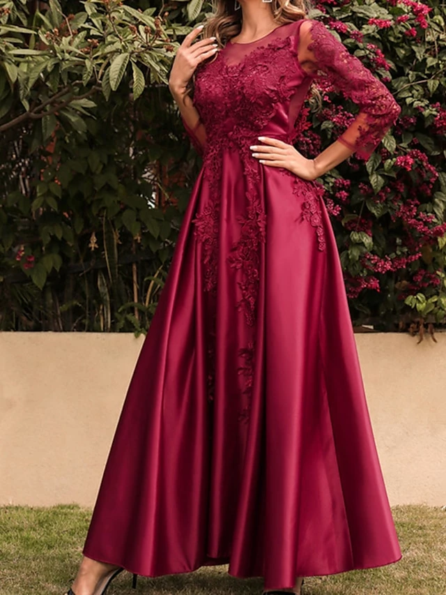 Women's Prom Dress Party Dress Lace Dress Long Dress Maxi Dress Red 3/4 Length Sleeve Pure Color Lace Spring Fall Winter Crew Neck Fashion Party Winter Dress Birthday 2023 S M L XL XXL 6 Women's Prom Dress Party Dress Lace Dress Long Dress Maxi Dress Red 3/4 Length Sleeve Pure Color Lace Spring Fall Winter Crew Neck Fashion Party Winter Dress Birthday 2023 S M L XL XXL - Image 4
