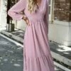 Women's Casual Dress Plain Dress Long Dress Maxi Dress Lace Patchwork Holiday Date Festival Vintage Elegant V Neck Long Sleeve 2023 Loose Fit Black Pink Green Color S M L XL Size -LIGHTINTHEBOX Shop ncinqz1692340799839