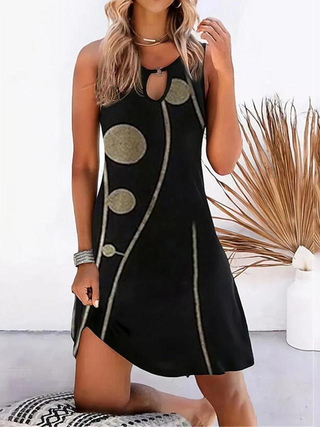 Women's Casual Dress Mini Dress Black Blue Sleeveless Geometric Print Summer Spring Crew Neck Basic Summer Dress Spring Dress 2023 S M L XL XXL 3XL 4XL 5XL 3 Women's Casual Dress Mini Dress Black Blue Sleeveless Geometric Print Summer Spring Crew Neck Basic Summer Dress Spring Dress 2023 S M L XL XXL 3XL 4XL 5XL