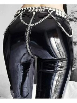 Women's Joggers Pants Trousers PU Black Red Mid Waist Punk & Gothic Party Micro-elastic Solid Colored M L XL XXL