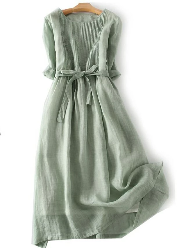 Women's Casual Dress A Line Dress Midi Dress Polyester Fashion Daily Outdoor Daily Vacation Crew Neck Ruched Tie Belt Long Sleeve Fall Winter Autumn 2023 Loose Fit Yellow Pink Purple Plain M L XL 2XL 5 Women's Casual Dress A Line Dress Midi Dress Polyester Fashion Daily Outdoor Daily Vacation Crew Neck Ruched Tie Belt Long Sleeve Fall Winter Autumn 2023 Loose Fit Yellow Pink Purple Plain M L XL 2XL - Image 3