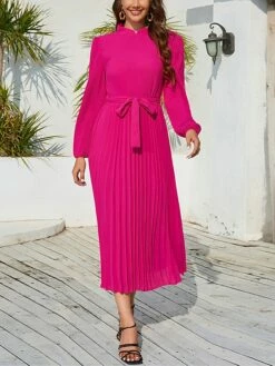 Women's Work Dress Swing Dress Black Dress Fashion Midi Dress Lace Up Ruched Crew Neck Long Sleeve Plain Loose Fit Black Blue Green Fall Winter S M L XL XXL -LIGHTINTHEBOX Shop ndyiyo1693300621639