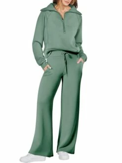 Women's Sweatshirt Pants Sets Black White Light Green Solid Color Drawstring Long Sleeve Casual Holiday Fashion Shirt Collar Regular Fit Fall & Winter -LIGHTINTHEBOX Shop neankw1695382429904